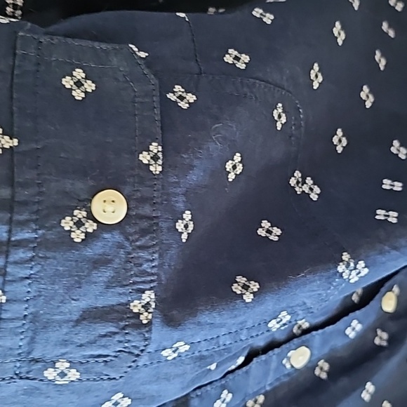 St. John's Bay Navy and White Patterned Long Sleeve Button Down Blouse - Picture 5 of 13